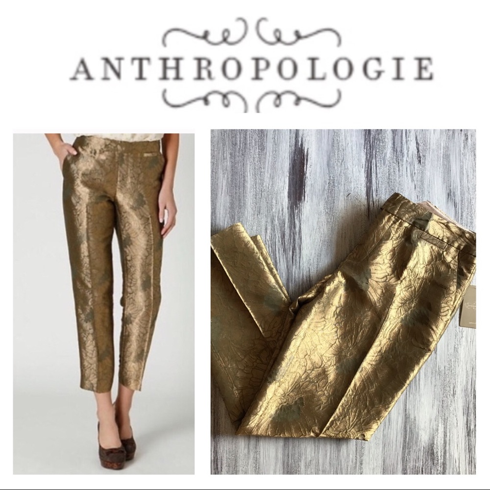 Anthropologie Elevenses Gold Floral Pants